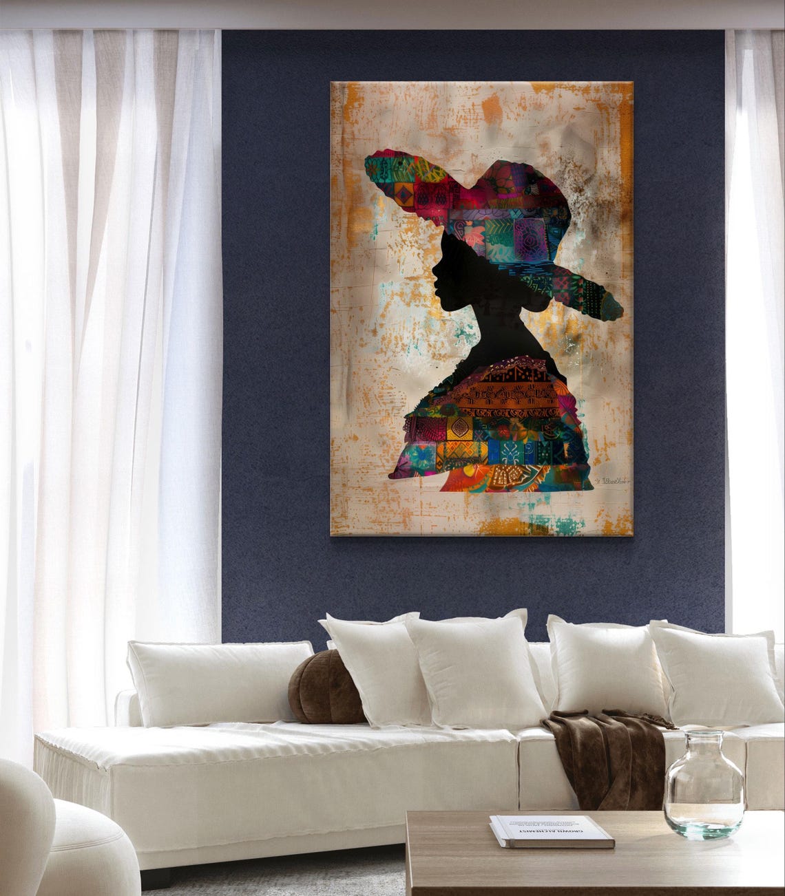 Panama Woman Patchwork Silhouette Sombrero Cultural Portrait Poster - Image 4