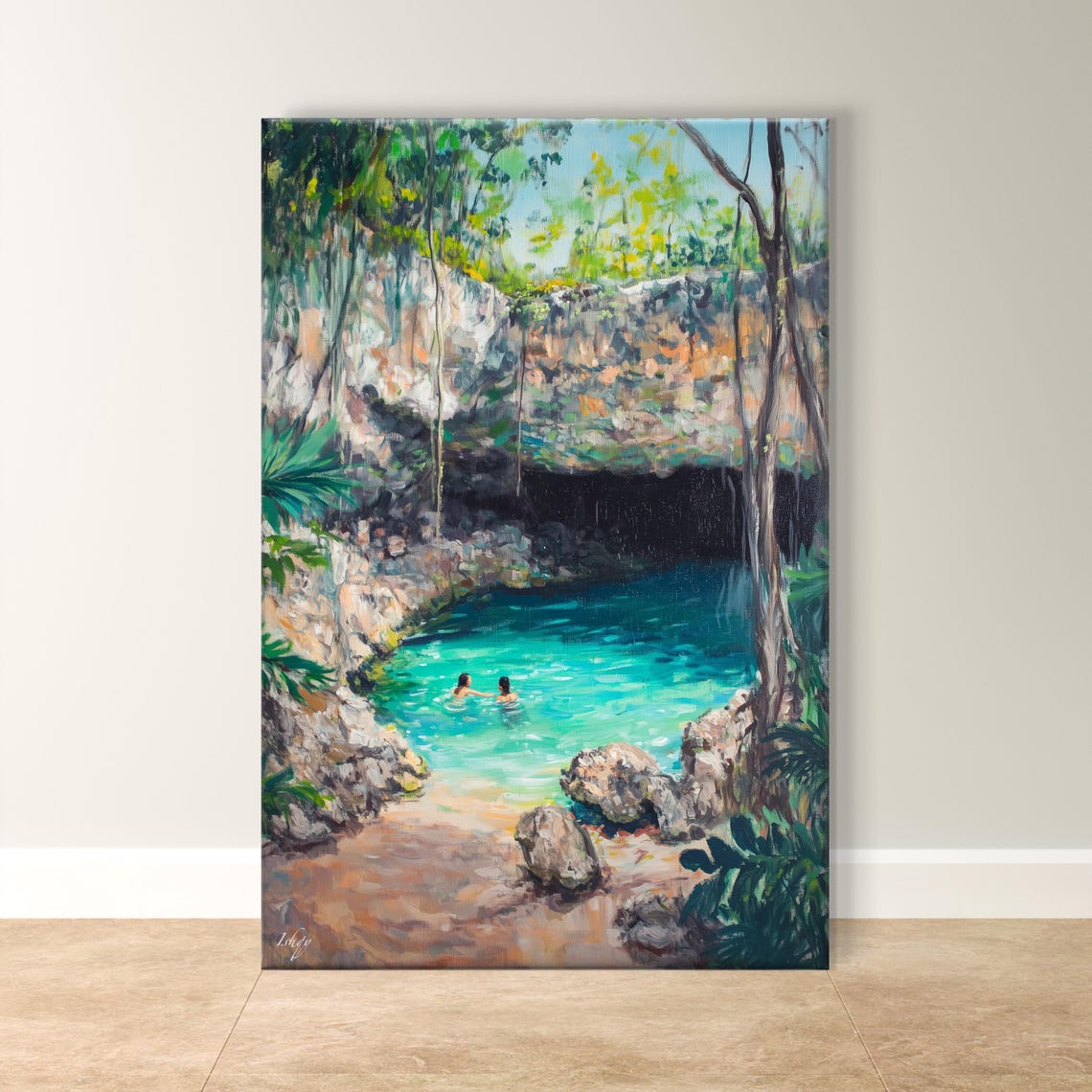 Yucatan Cenote Swimmers Turquoise Jungle Pool Hidden Nature Poster