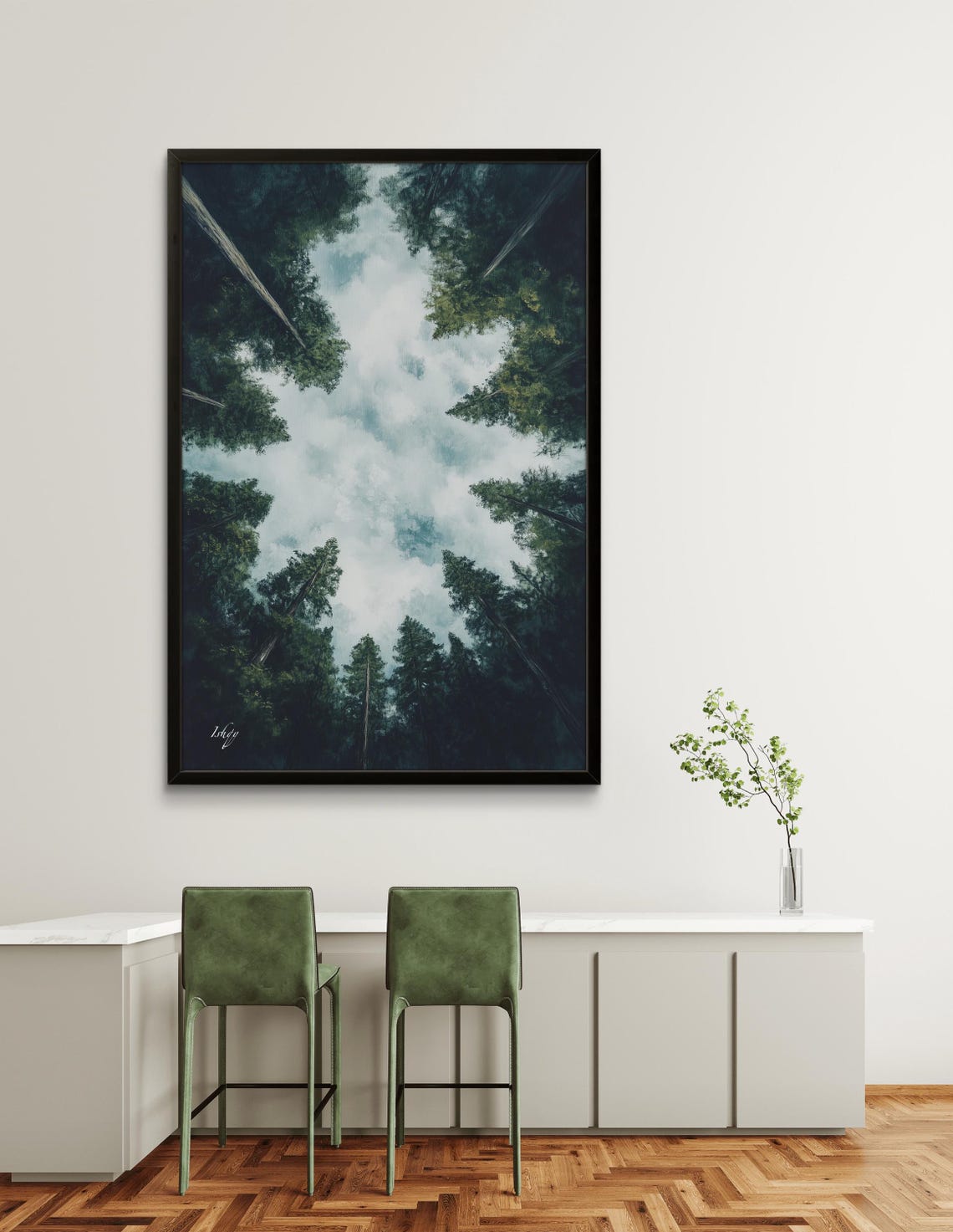 Forest Canopy View From Below Cloudy Sky Overhead Nature Poster - Image 2