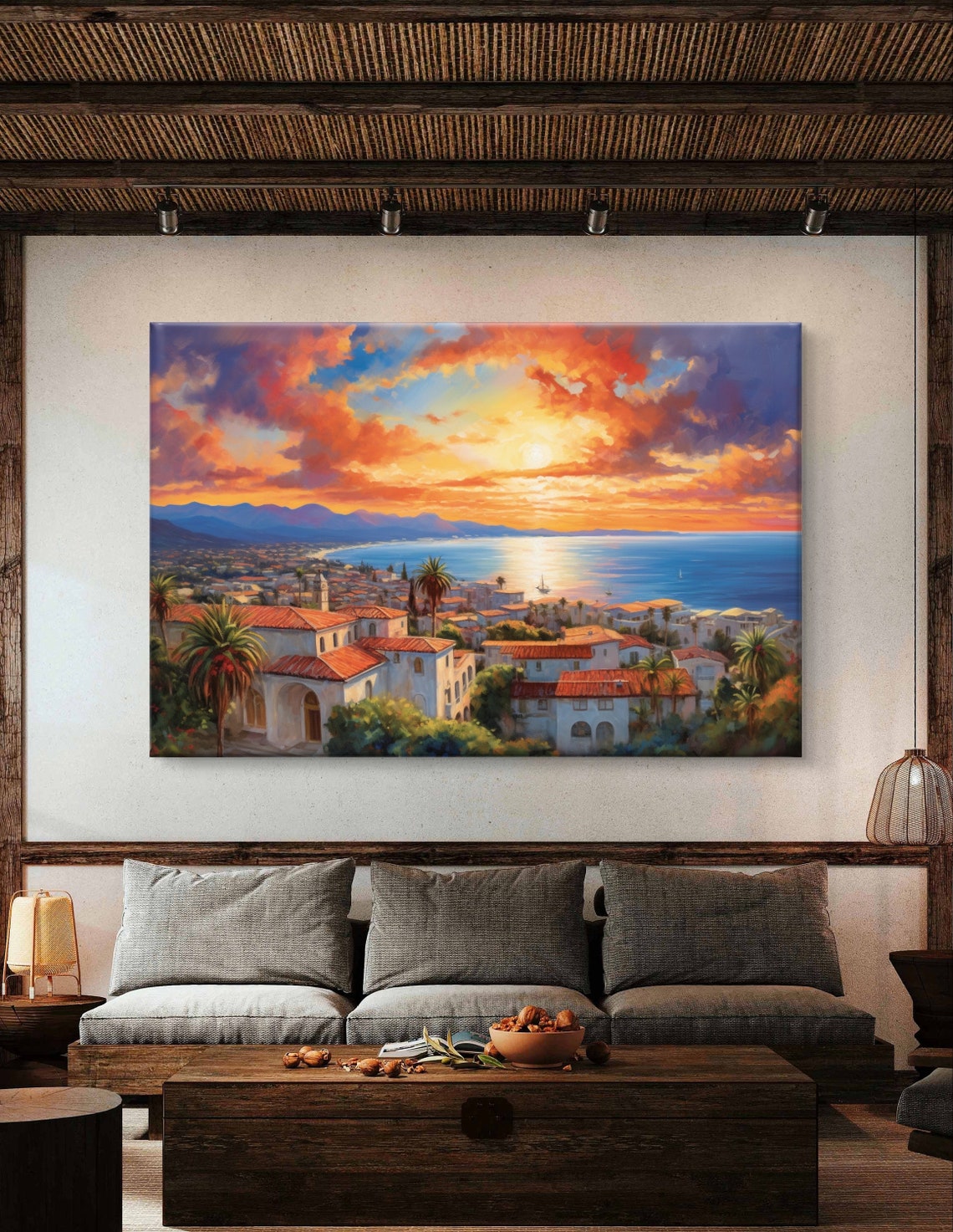 Santa Barbara Coastal Sunset with Red Tile Roofs Panorama Poster - Image 6