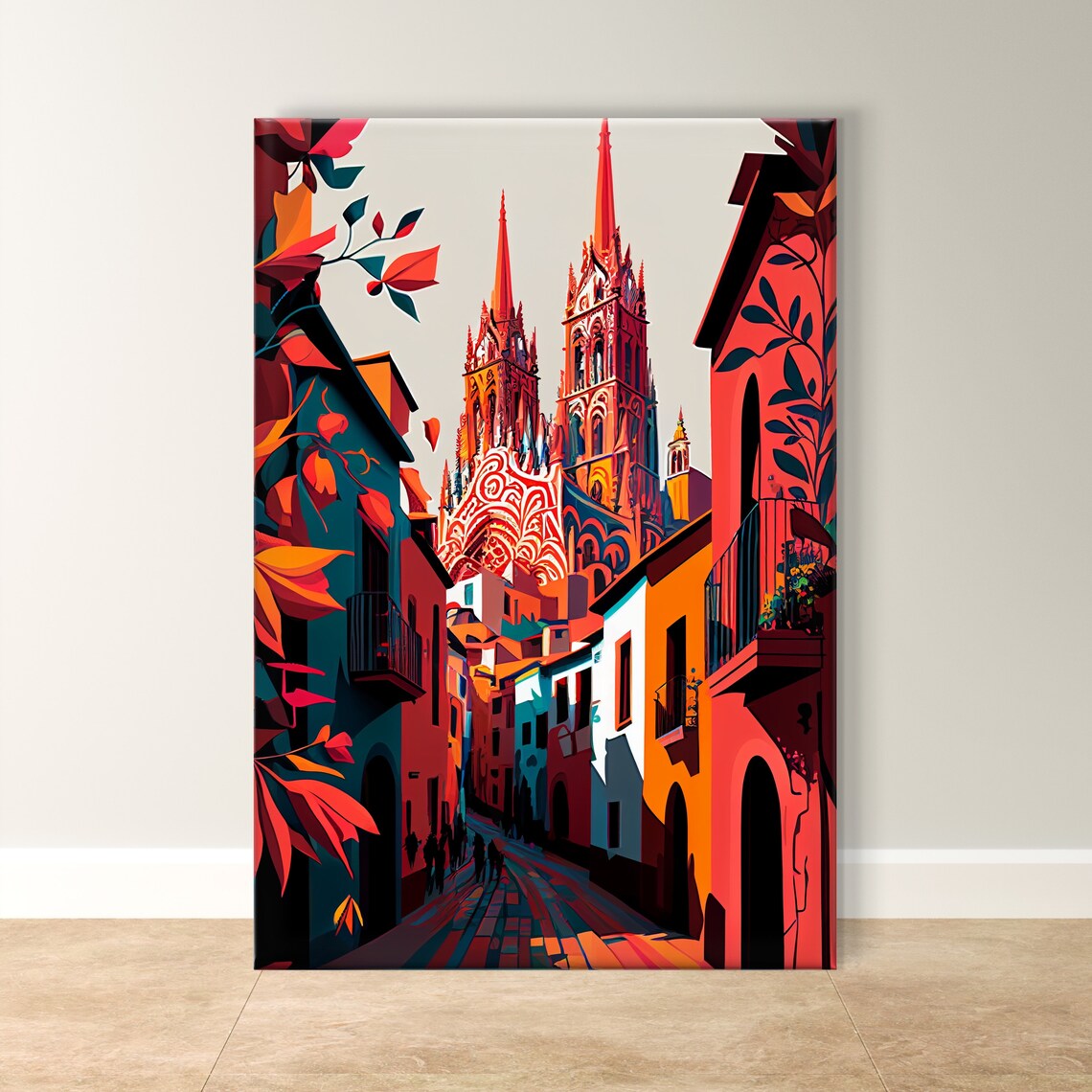 San Miguel de Allende Church in Vibrant Latin Street Art Poster