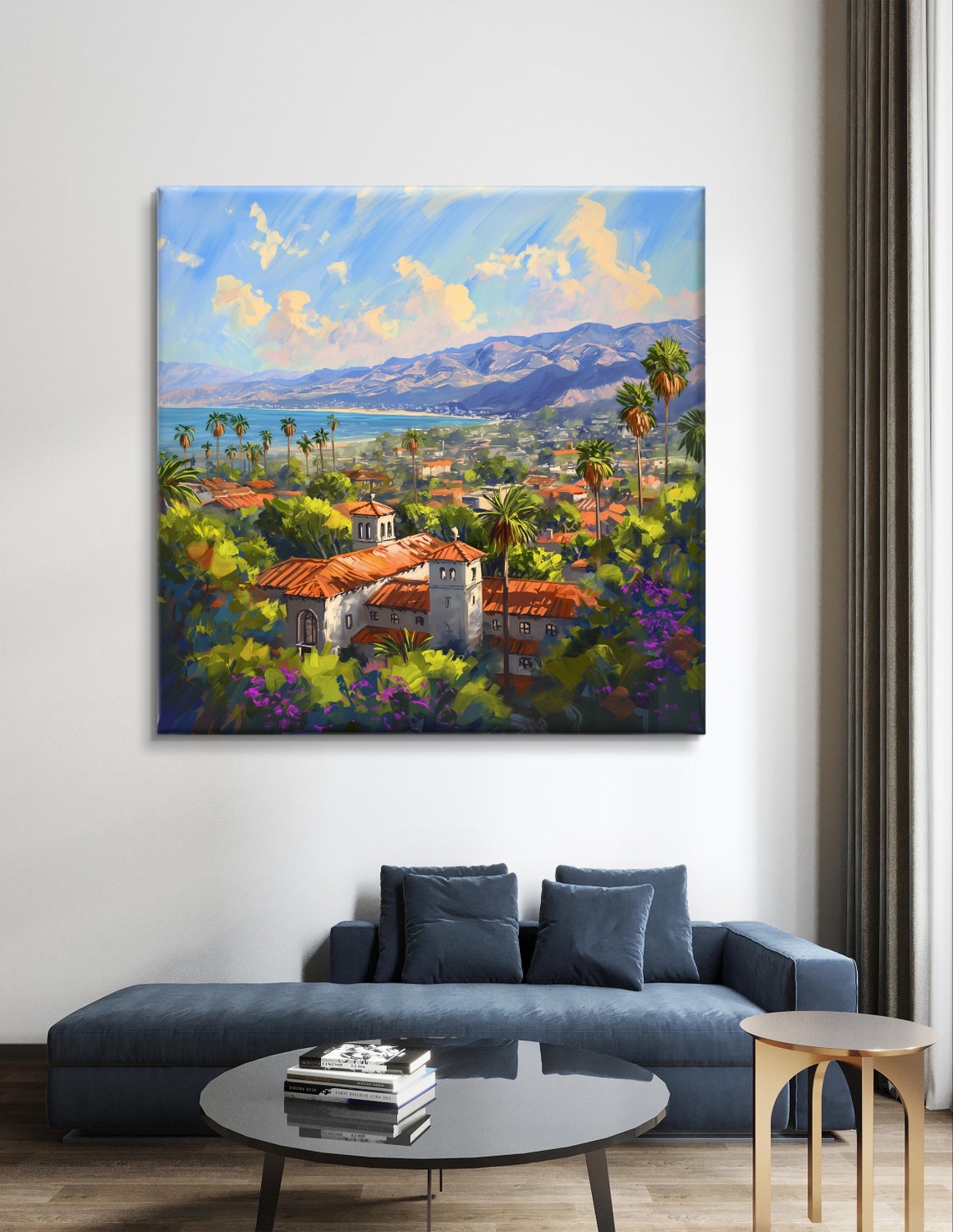 Santa Barbara Coastal City Palms and Mountains Daytime View Poster - Image 5