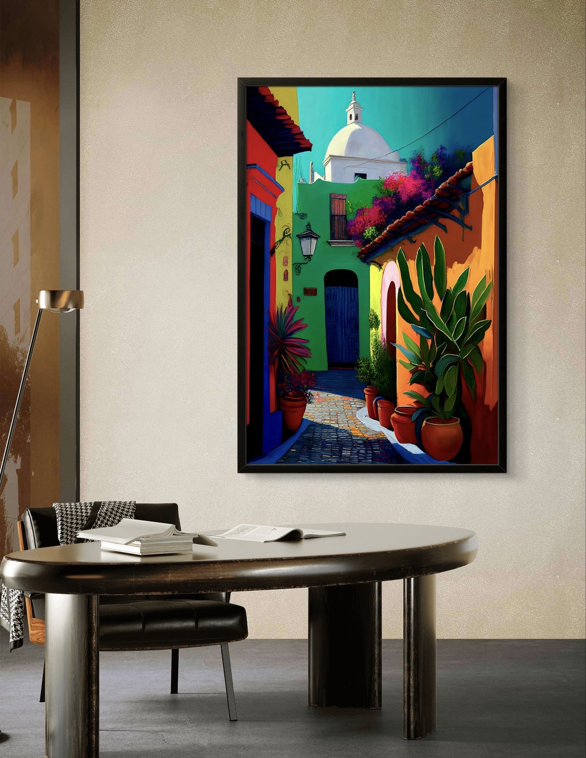 Colorful Mexican Alleyway With White Church Dome Travel Poster - Image 3