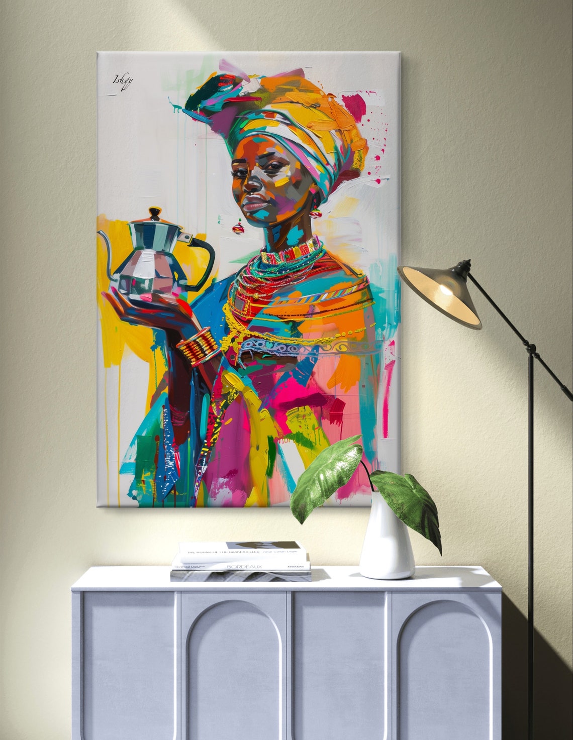 Ethiopian Woman Holding Traditional Coffee Pot in Vivid Colors Poster - Image 6