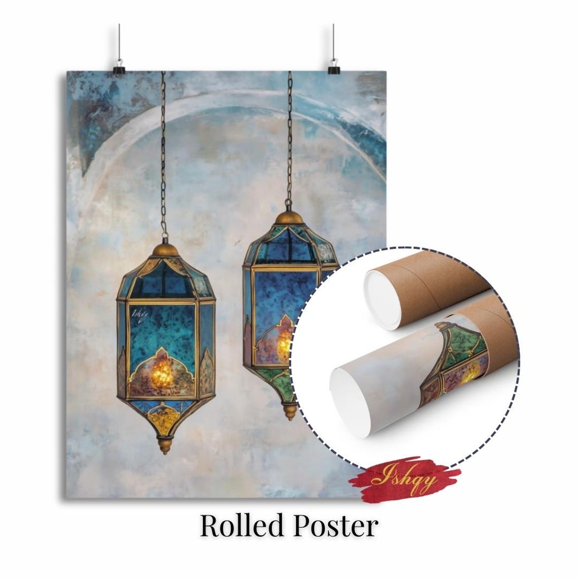 Two Moroccan Stained Glass Lanterns Hanging Still Life Painting Poster - Image 2