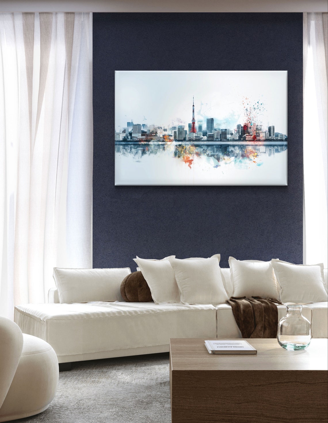 Tokyo Tower Skyline Watercolor Reflection Modern Cityscape Art Poster - Image 5
