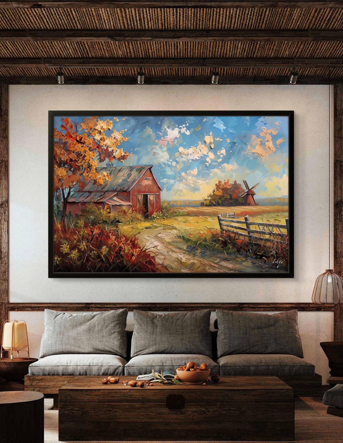 Red Barn Autumn Countryside Farm Landscape Harvest Scene Poster - Image 2