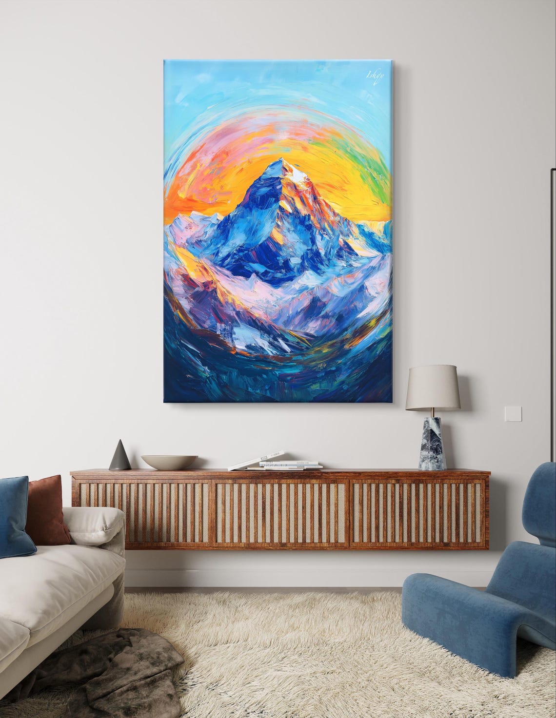 Snow Capped Mountain Peak Fiery Sunset Swirl Expressive Poster - Image 7