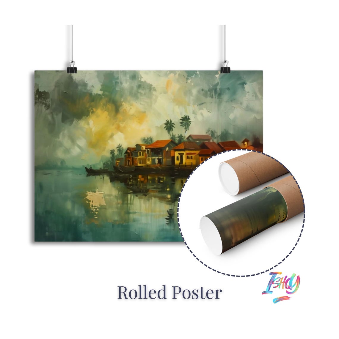 Kochi Kerala Twilight Fishing Village Reflection Wall Decor Art Poster - Image 2