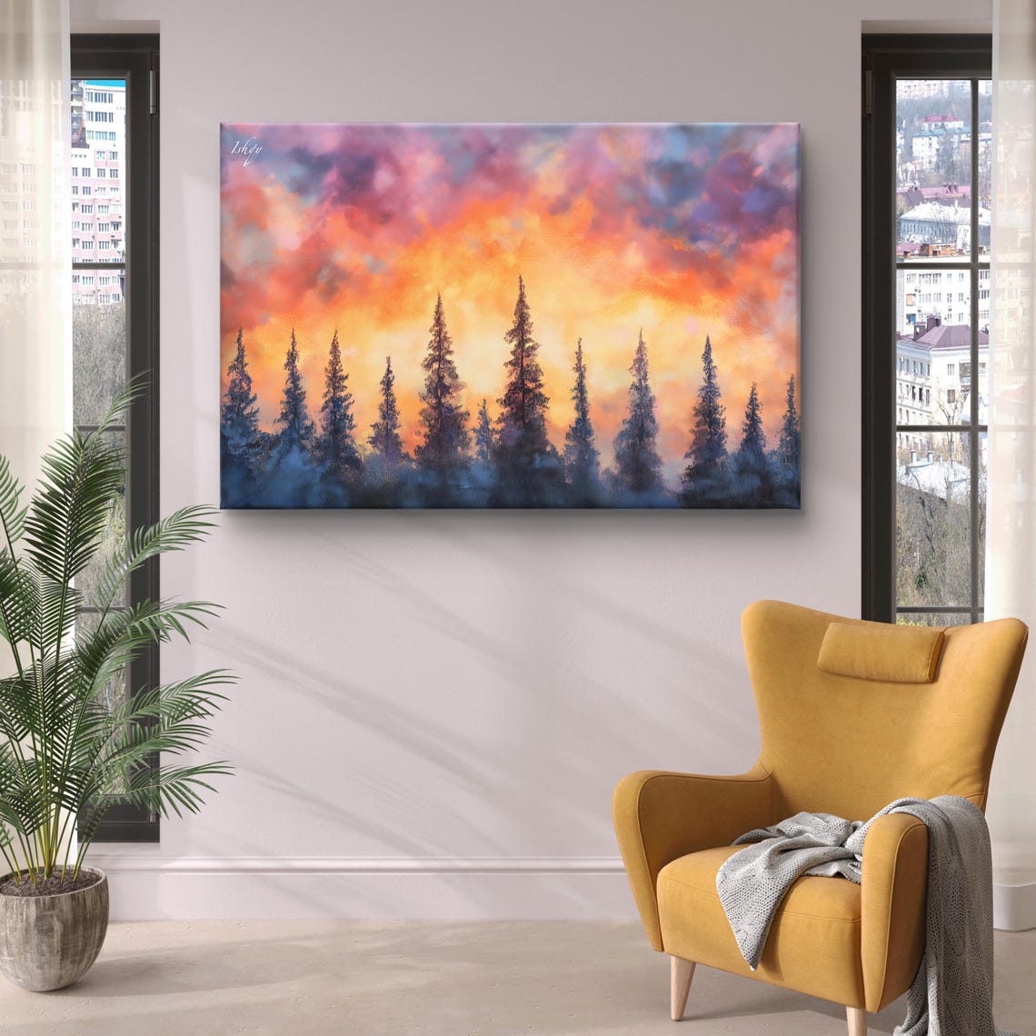 Sunset Pine Forest Fiery Orange Sky Silhouette Landscape Poster - Image 6