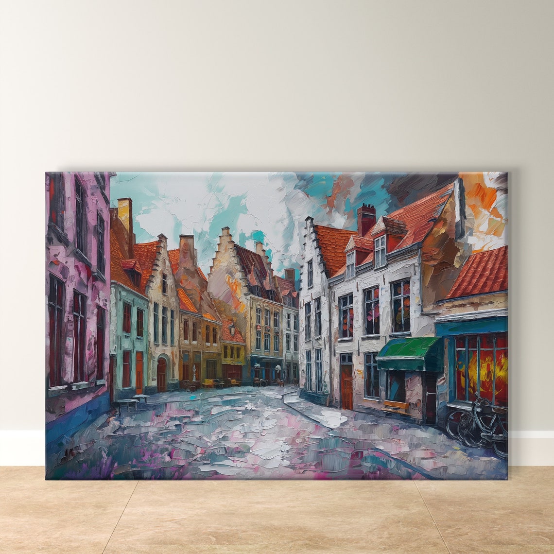 Bruges Belgium Cobblestone Old Town Street in Muted Tones Poster