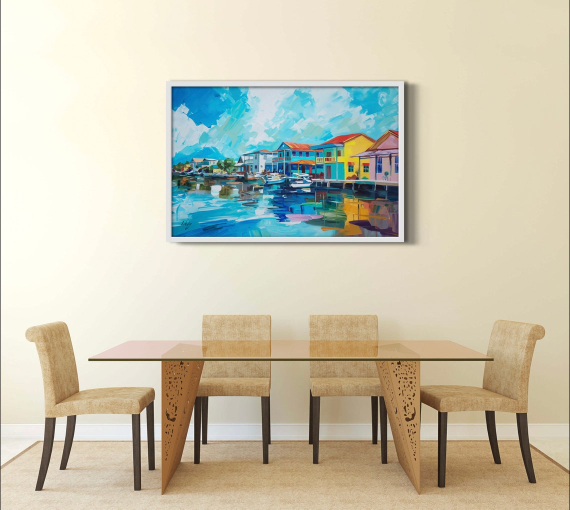 Belize City Caribbean Waterfront Vibrant Harbor Painting Art Poster - Image 3