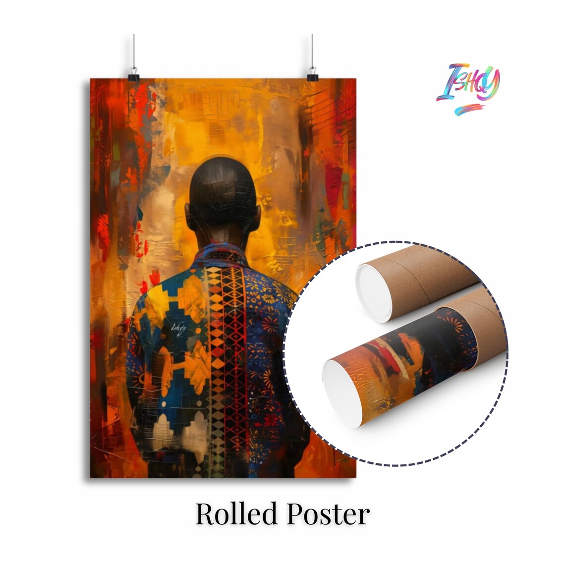 West African Man Dashiki Back Portrait Golden Warm Heritage Poster - Image 2