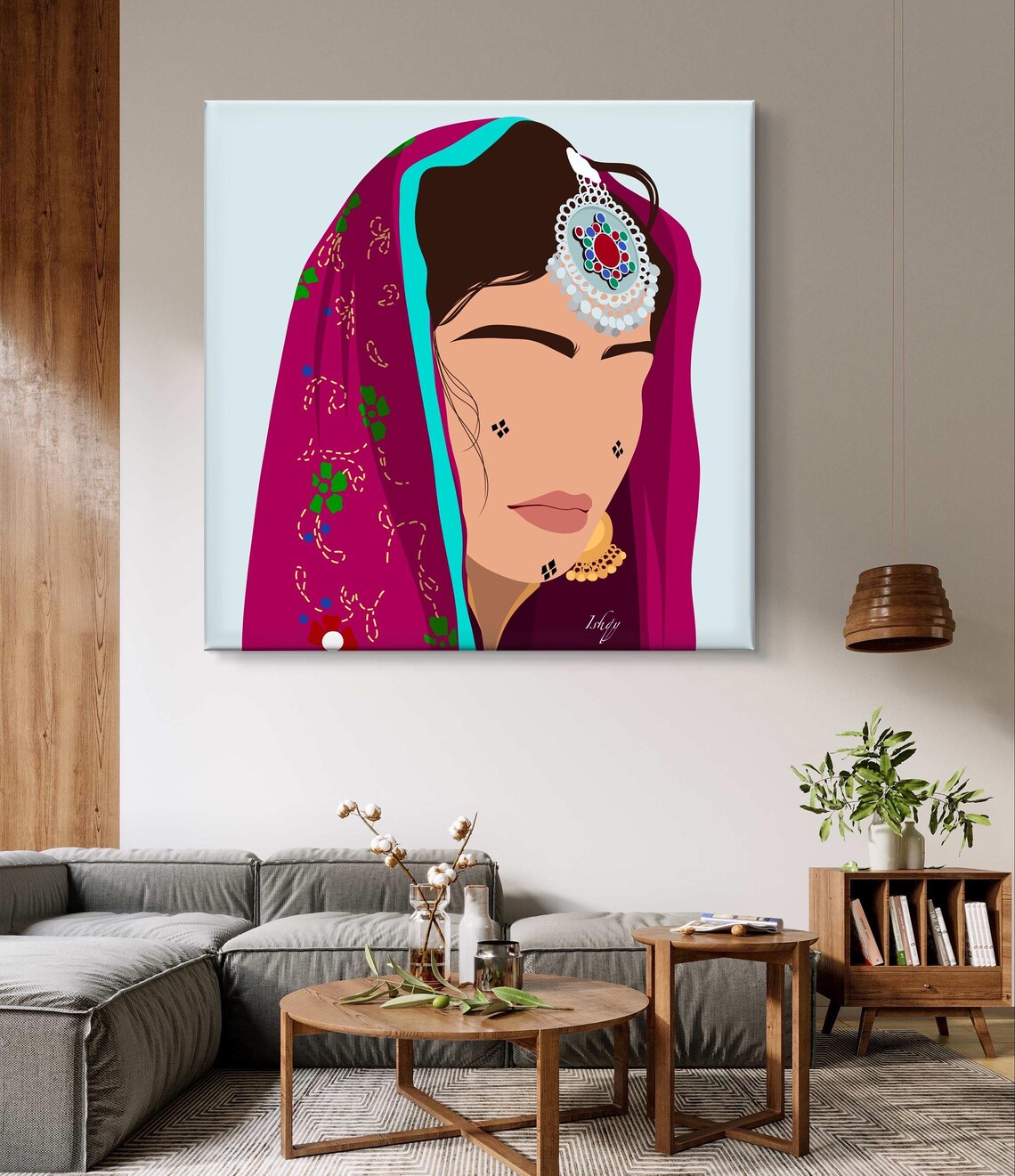 Afghan Woman Portrait in Magenta Veil and Mirror Jewelry Poster - Image 5