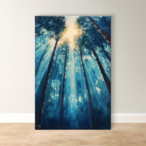 Forest At Dawn Art Tall Trees Wall Decor Framed Nature Print Vibrant Forest Art Scenic Landscape Outdoor Art Living Room Decor