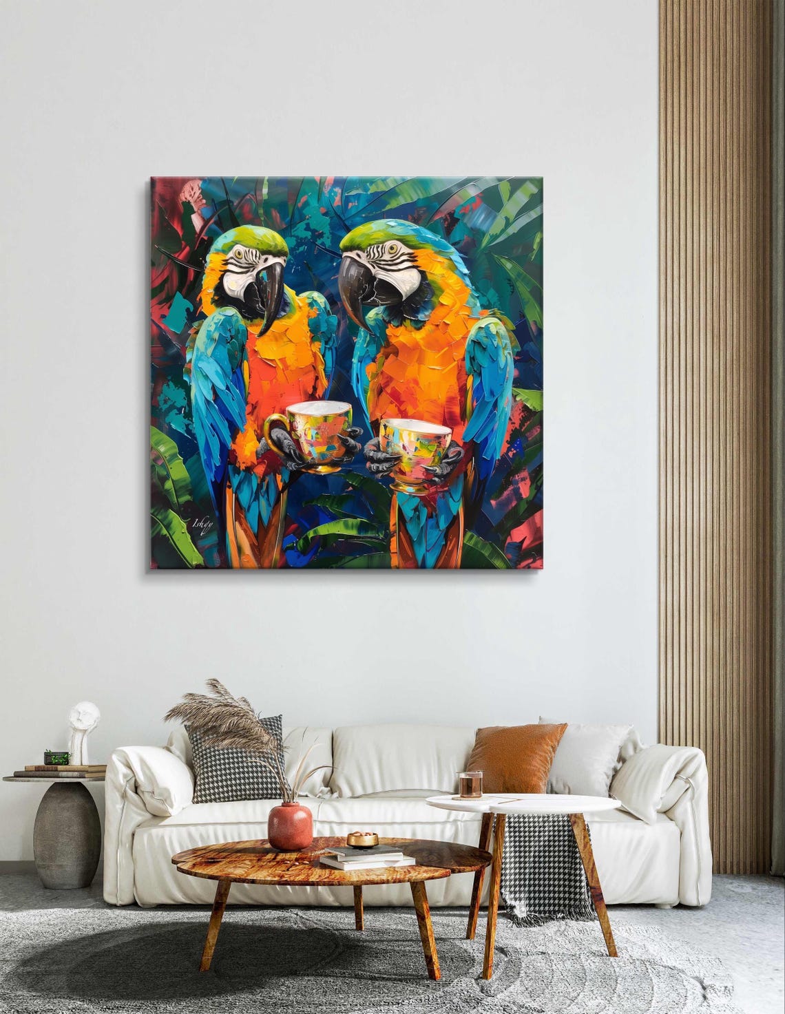 Two Macaw Parrots Drinking Tea Tropical Whimsical Bird Poster - Image 6