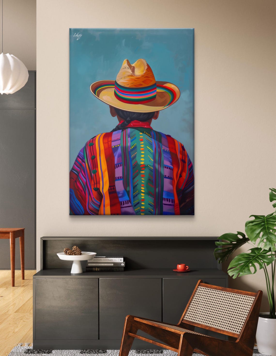 Cowboy Back View Rainbow Sombrero Woven Poncho Portrait Poster - Image 7