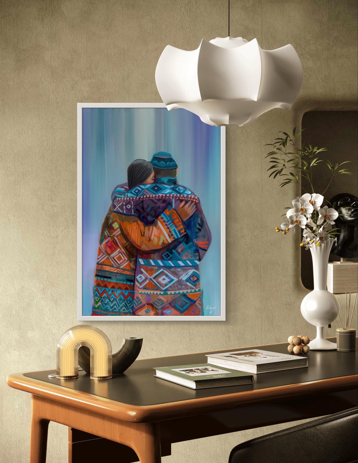 Sami Couple Northern Lights Arctic Winter Embrace Night Poster - Image 3