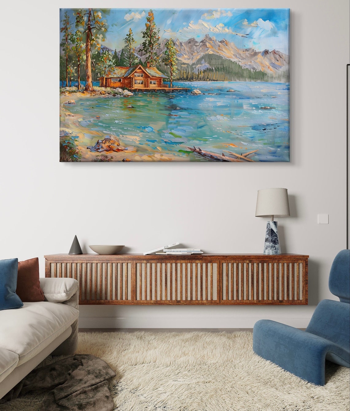 Lake Tahoe Lakeside Cabin with Pine Trees and Mountain Peaks Poster - Image 6