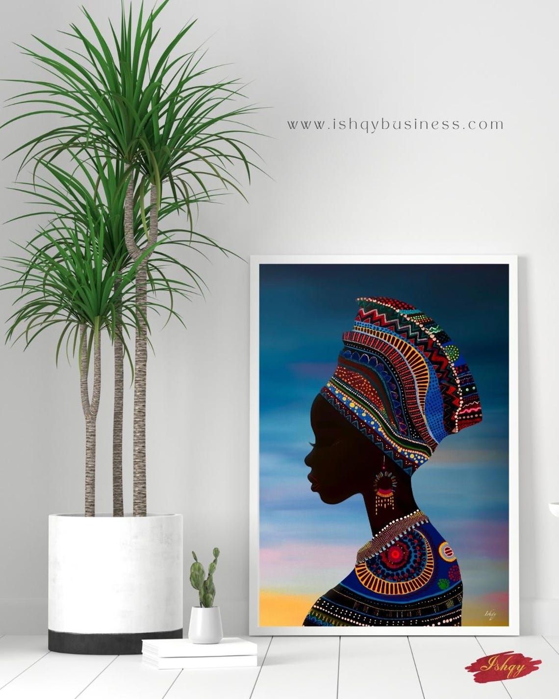 African Woman Profile with Patterned Headwrap Tribal Portrait Poster - Image 4