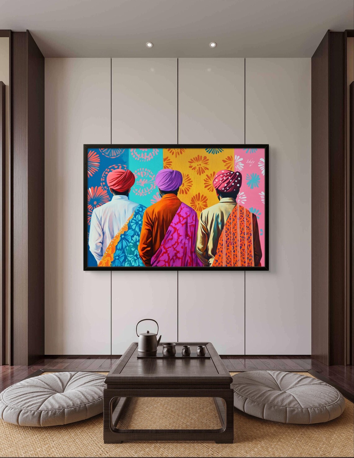 Three Indian Men Colorful Turbans Pop Art Festival Portrait Poster - Image 2