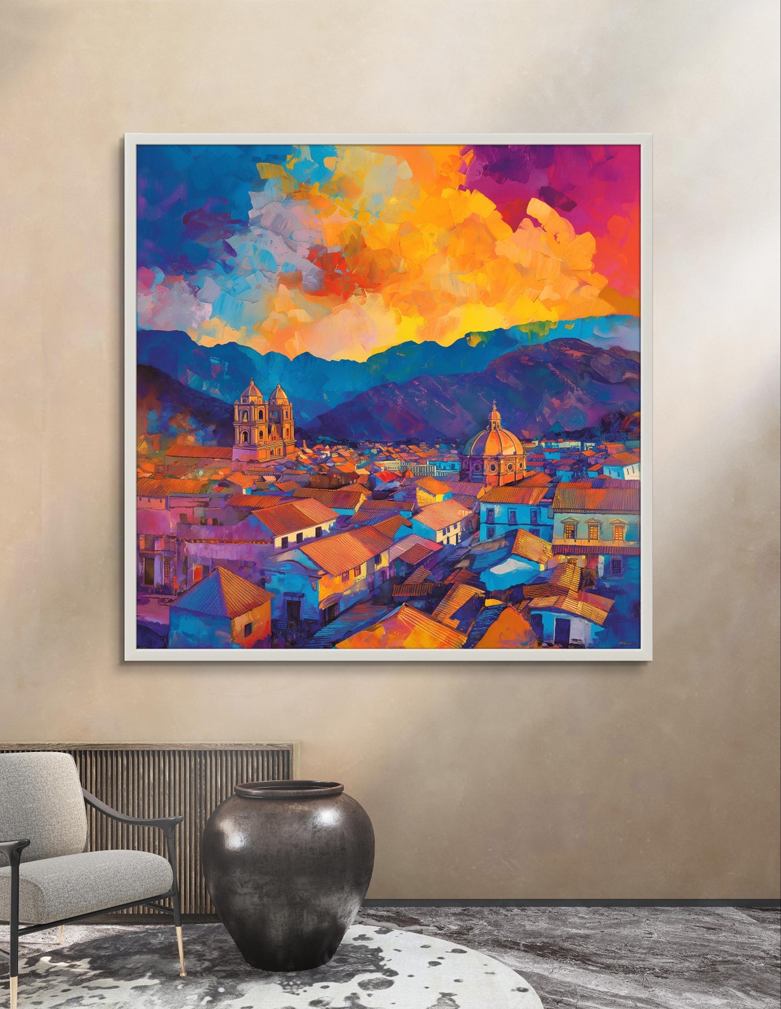 Cuzco Peru Sunset Skyline Over Colonial Churches Painting Poster - Image 4
