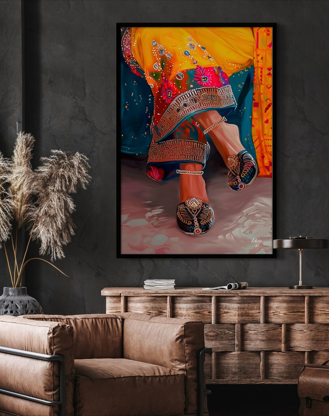 Punjabi Jutti Shoes with Colorful Embroidered Dress Art Poster - Image 2