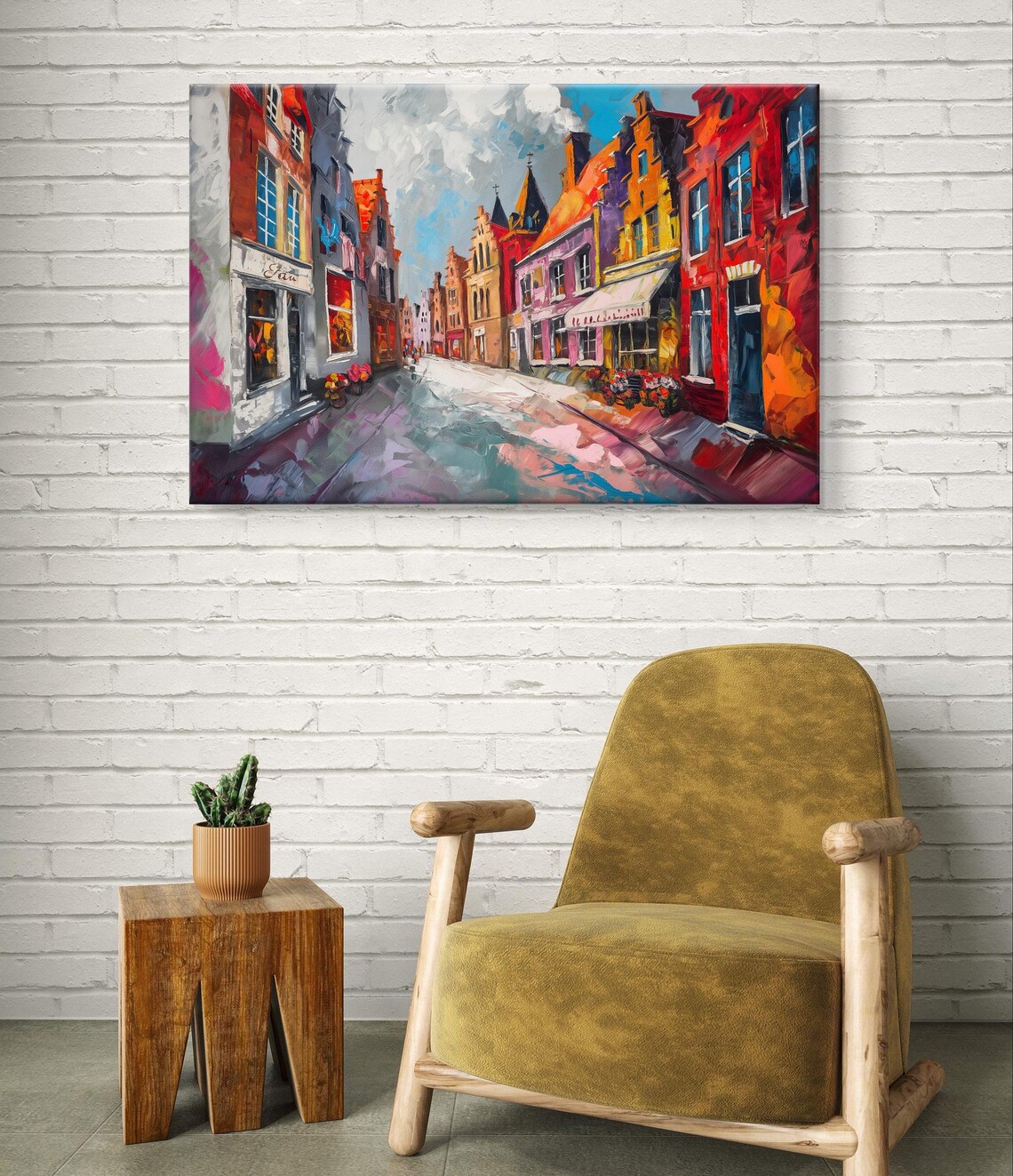 Bruges Old Town Street in Vivid Red and Orange Impressionist Poster - Image 5