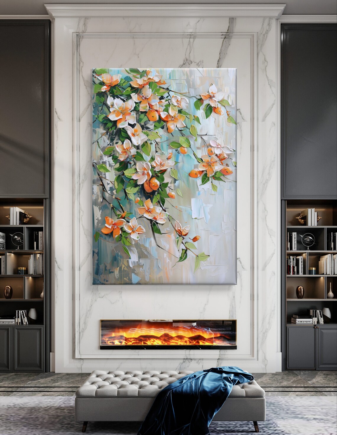 Orange Blossom Branches in Bold Impasto Floral Oil Painting Poster - Image 6