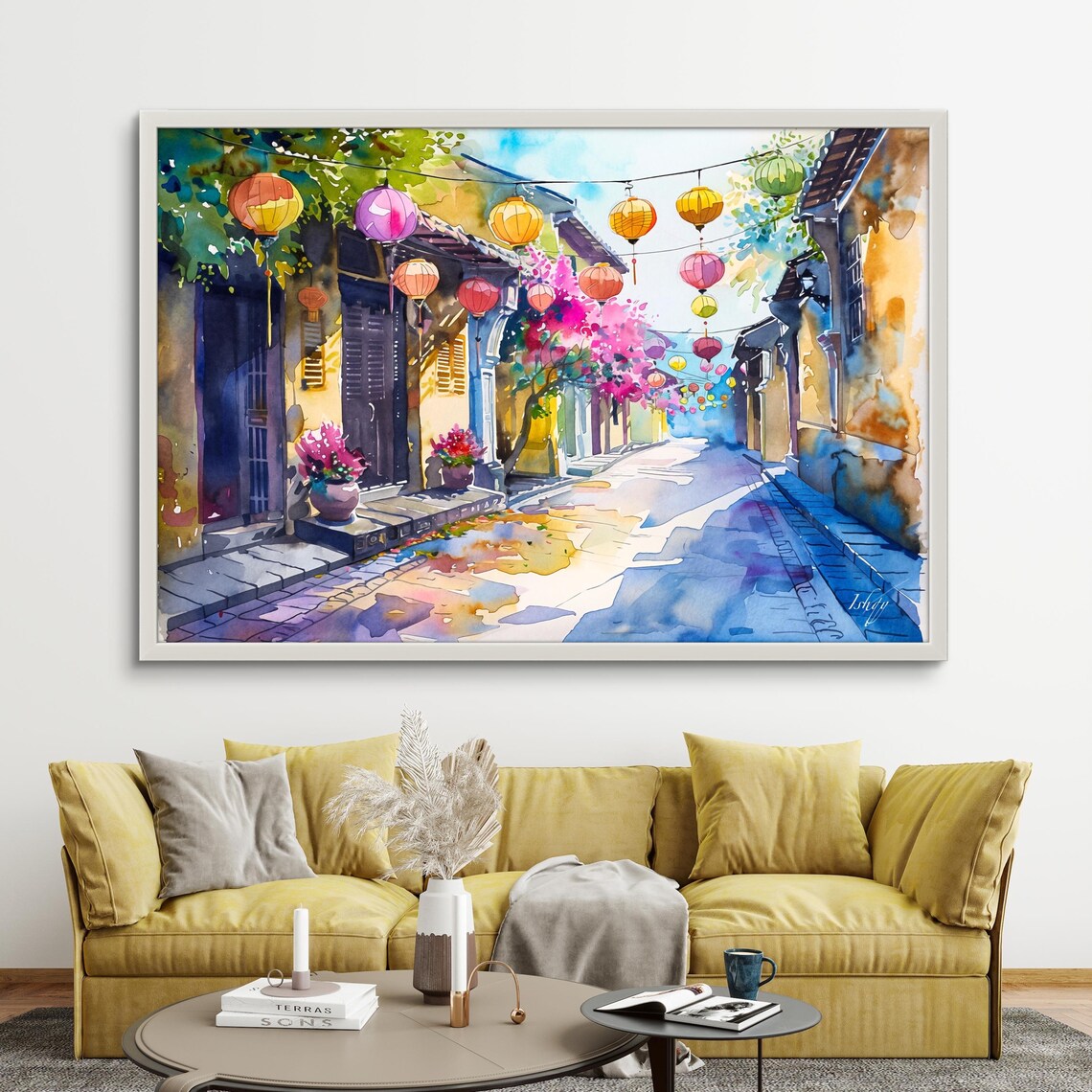 Hoi An Vietnam Watercolor Travel Poster, Historic Townscape - Image 3