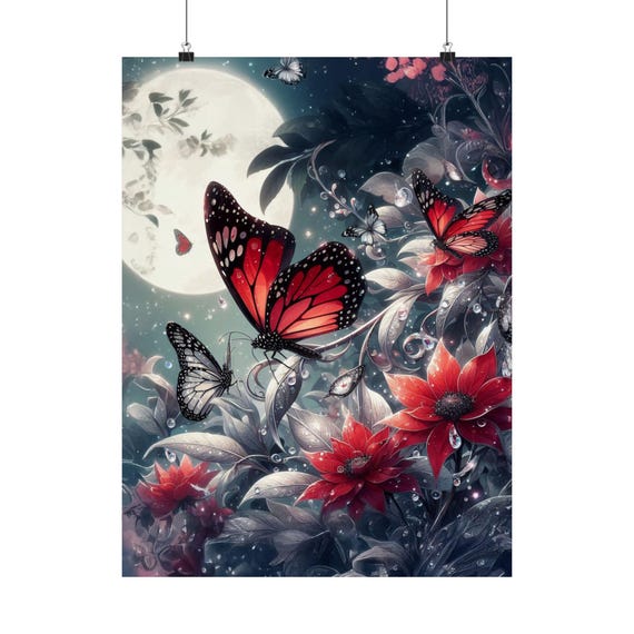 Botanical Butterfly Poster, Floral Nature-Inspired Decor
