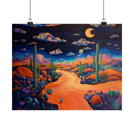 Psychedelic Desert Poster Print Landscape Modern Painting Nature Calm Relaxing Wall Print Airbnb Art Wall Decor