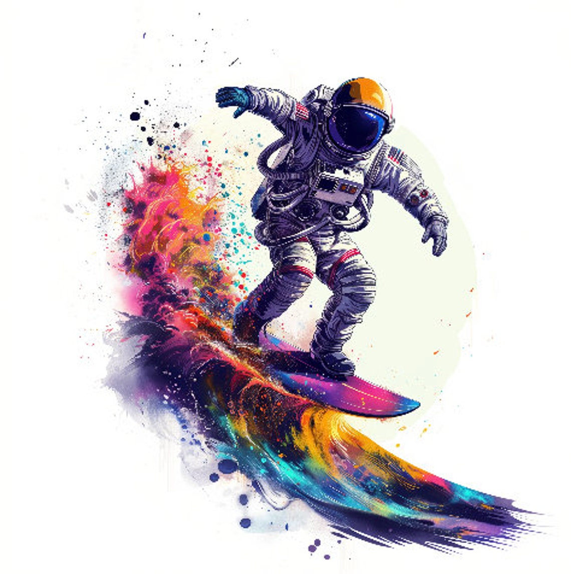 Astronaut Surfing Rainbow Paint Wave Watercolor Space Art Poster - Image 2