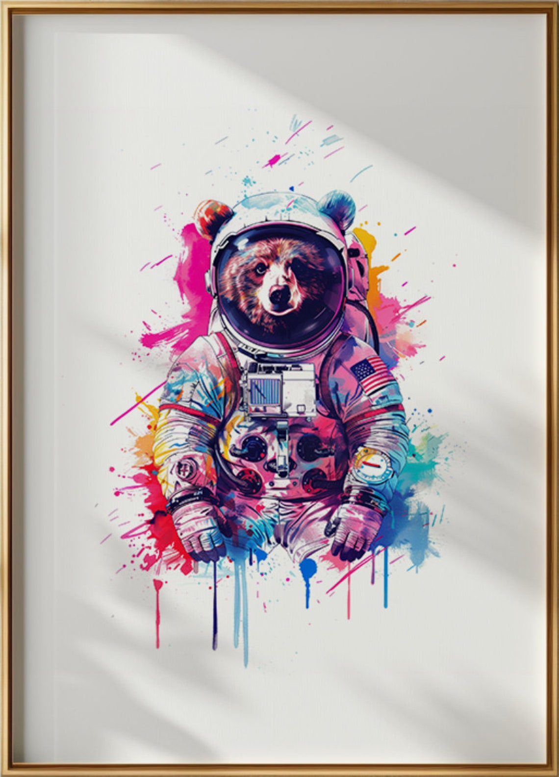Brown Bear Astronaut Watercolor Shaggy Space Suit Animal Art Poster - Image 3