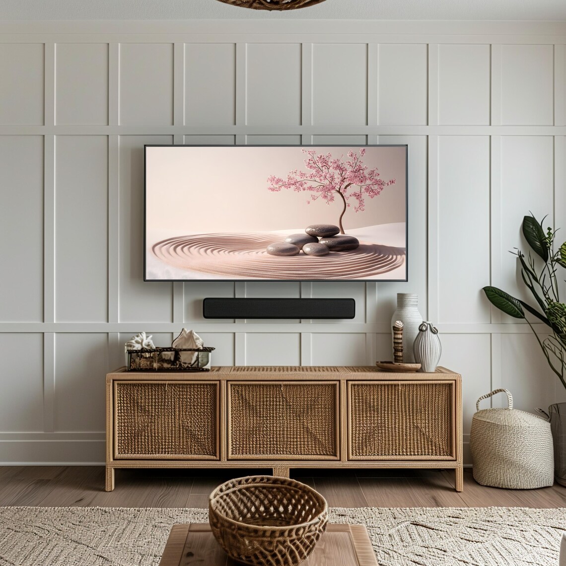 Minimalist Zen Garden Cherry Blossom Raked Sand Stones Calm Poster - Image 3