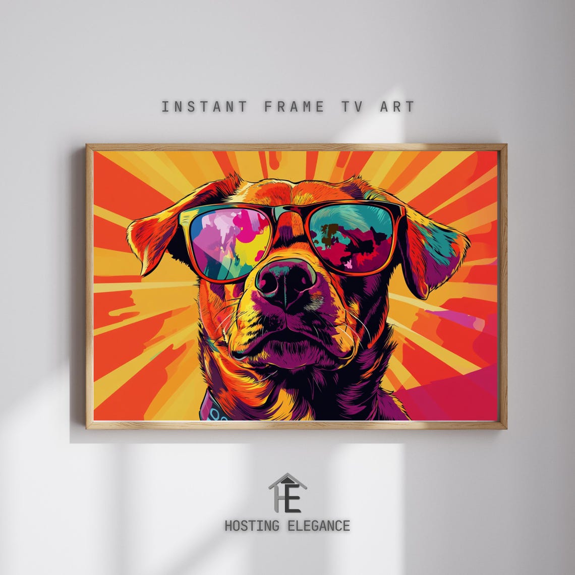 Cool Dog Pop Art Poster Sunglasses Colorful Sunburst Fun Pet Decor