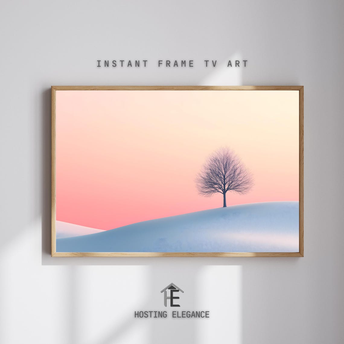 Minimalist Lone Tree Winter Snowy Hill Pastel Sunset Serene Poster