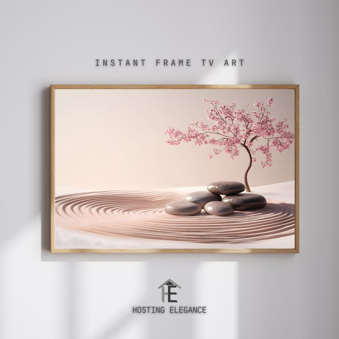 Minimalist Zen Garden Cherry Blossom Raked Sand Stones Calm Poster