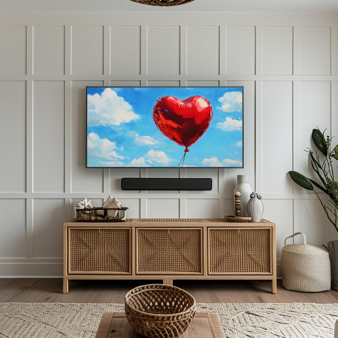 Red Heart Balloon Blue Cloudy Sky Romantic Valentine Love Art Poster - Image 3