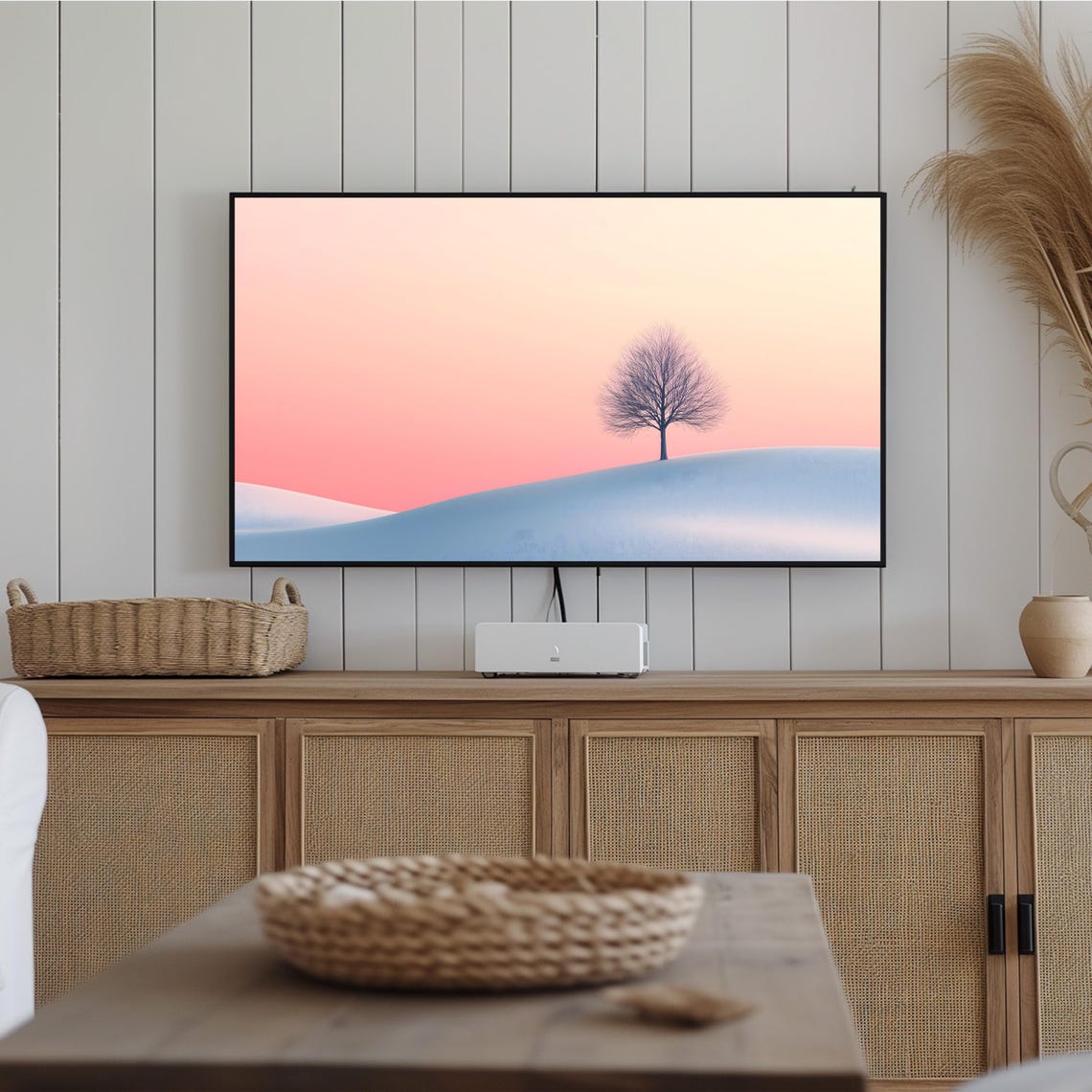 Minimalist Lone Tree Winter Snowy Hill Pastel Sunset Serene Poster - Image 2
