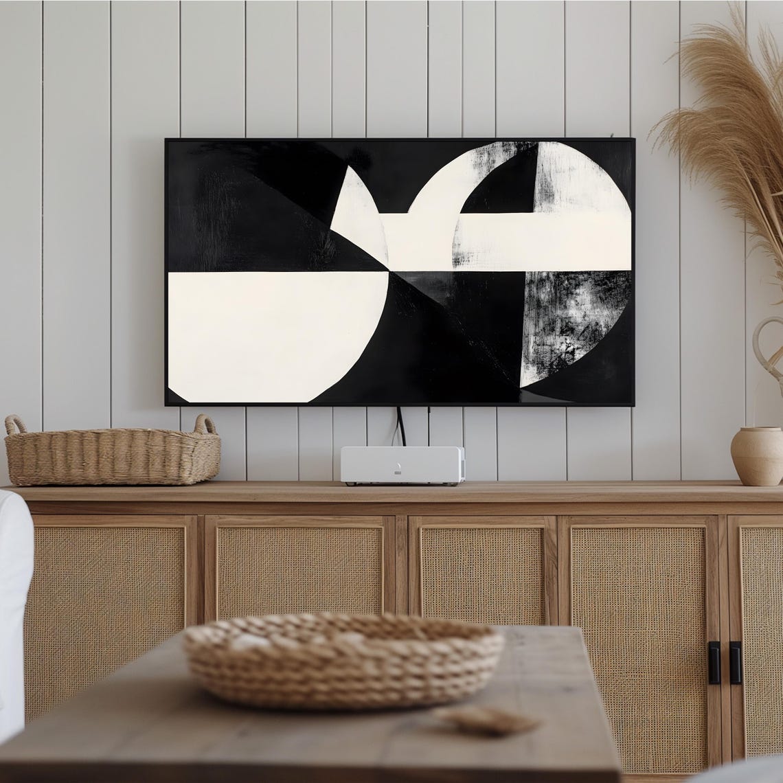 Minimalist Abstract Black And White Tv Art Frame Tv Artwork Bold Geometric Shapes With Modern Design Monochrome Wall Decor - Image 2