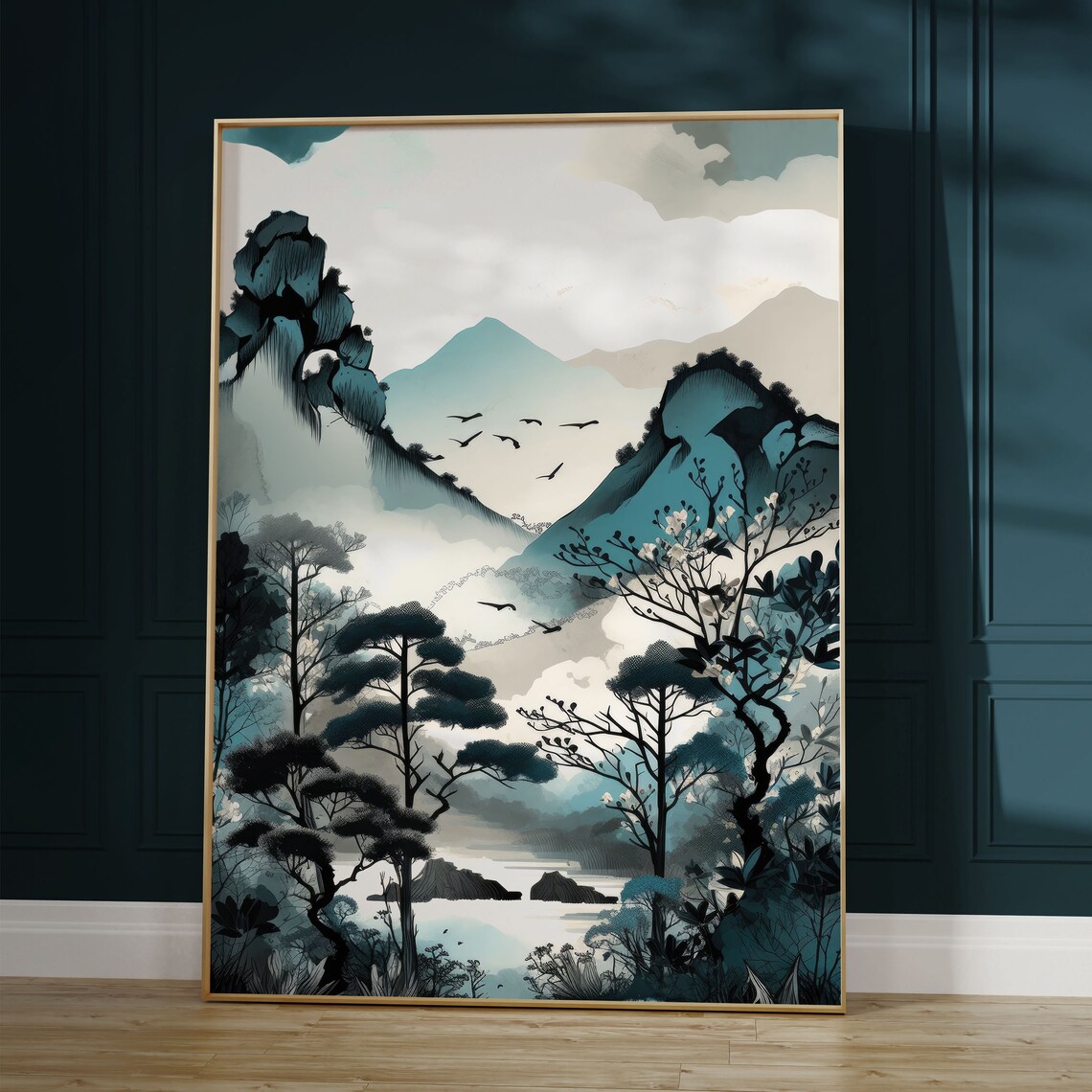 Japandi Mountain Poster, Zen Scandinavian Minimalist