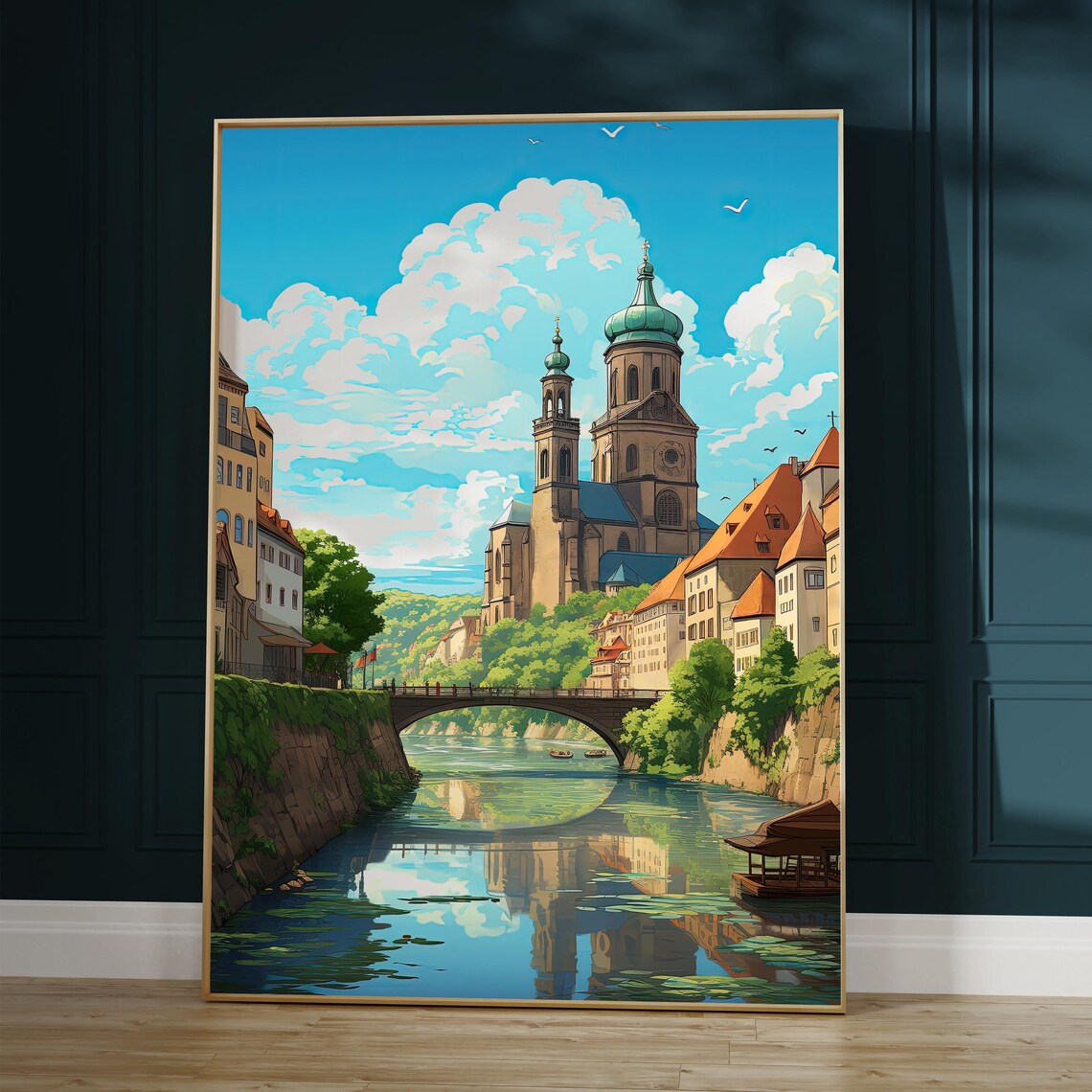 Anime Cityscape and Castle Landscape Art Print