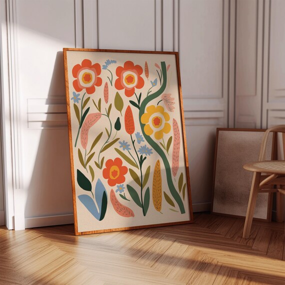 Folk Art Wildflower Meadow Garden Abstract Floral Design Print