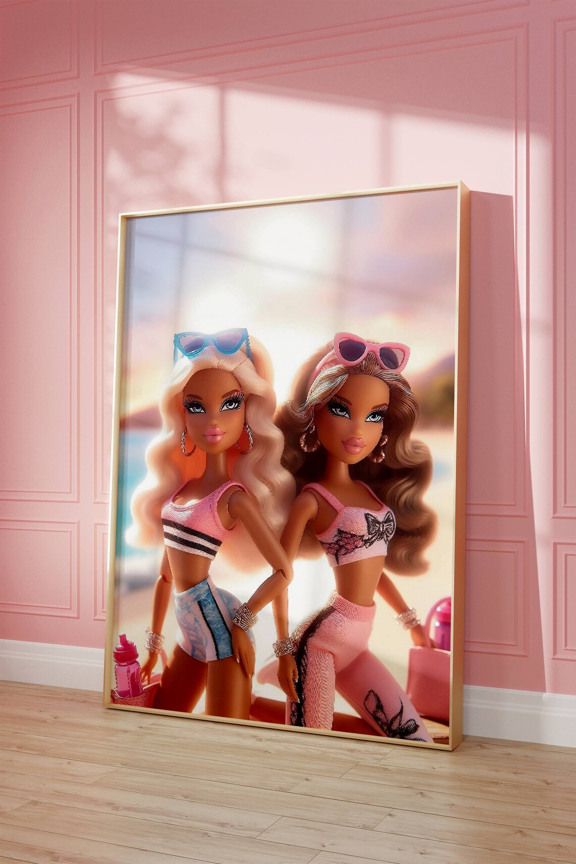 Fashion Doll Besties Beach Day Pink Y2K Style Girls Room Wall Poster