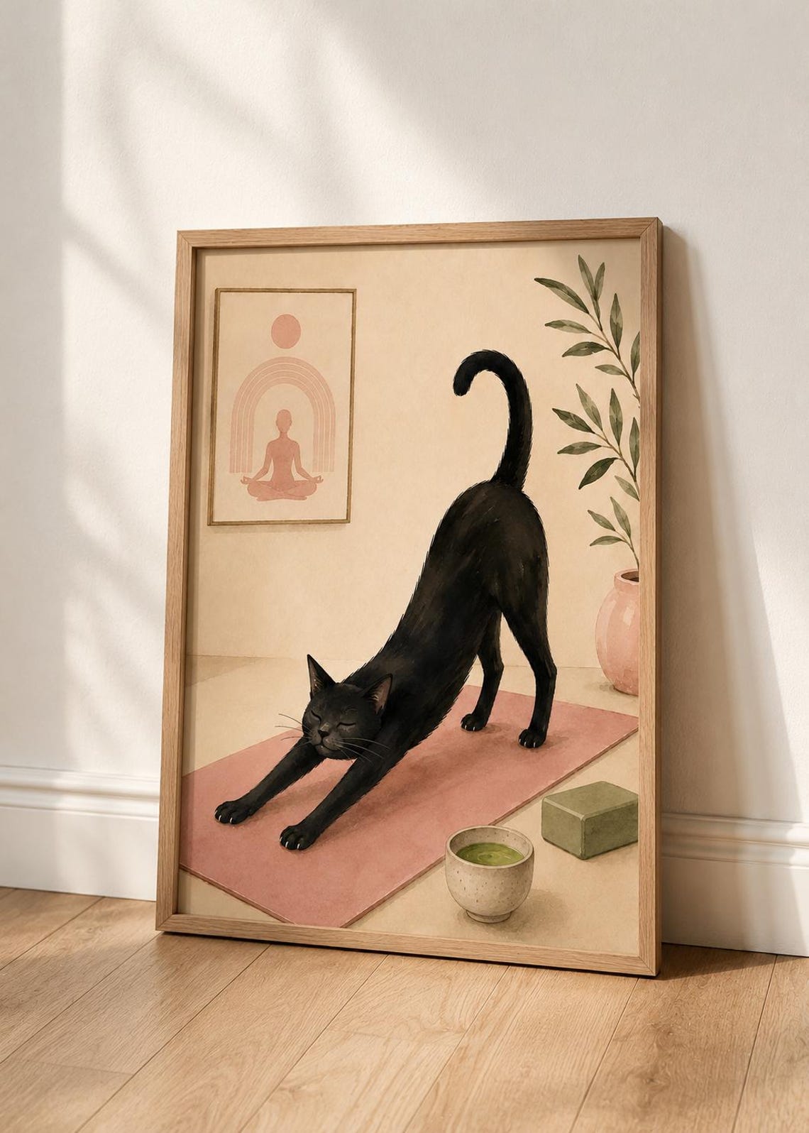 Black Cat Yoga Print Funny Wall Art Meditation Decor Digital Download