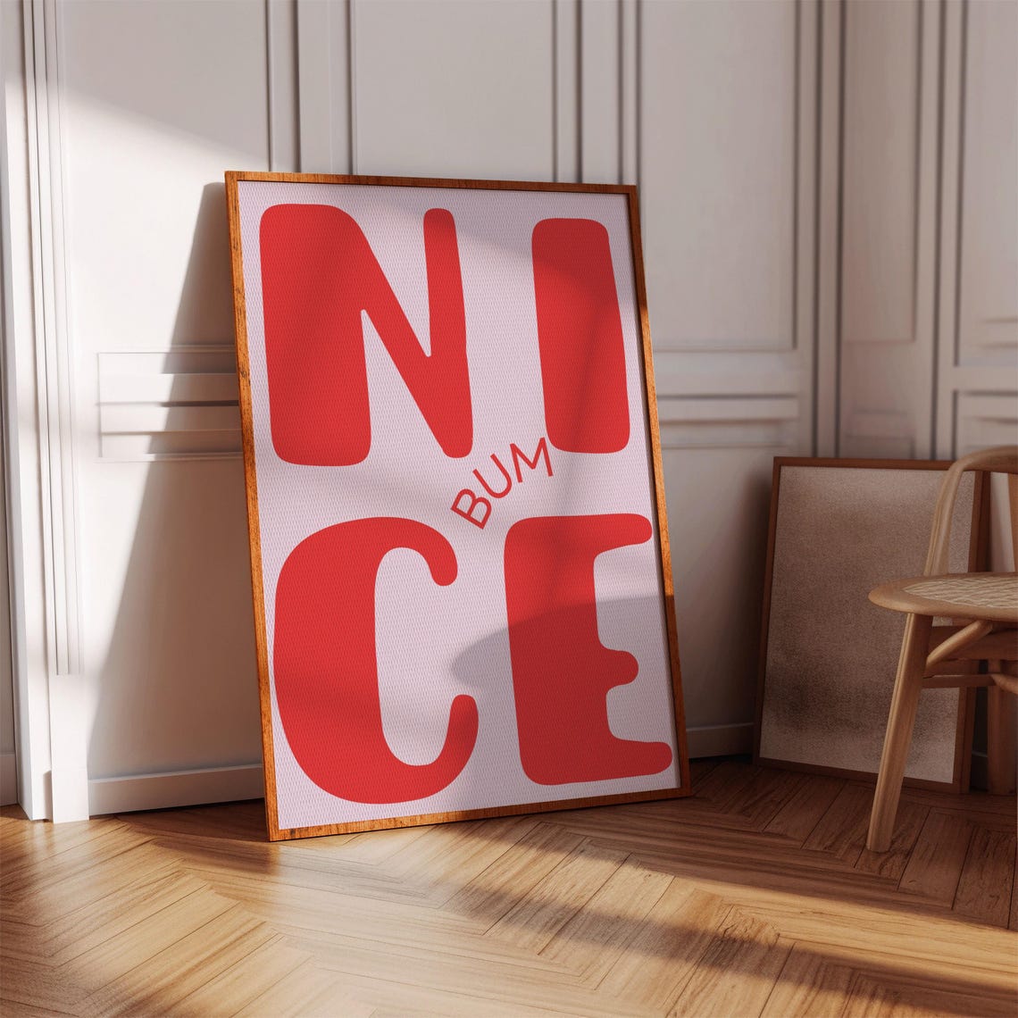 Nice Bum Bold Red Typography Funny Cheeky Pink Statement Poster