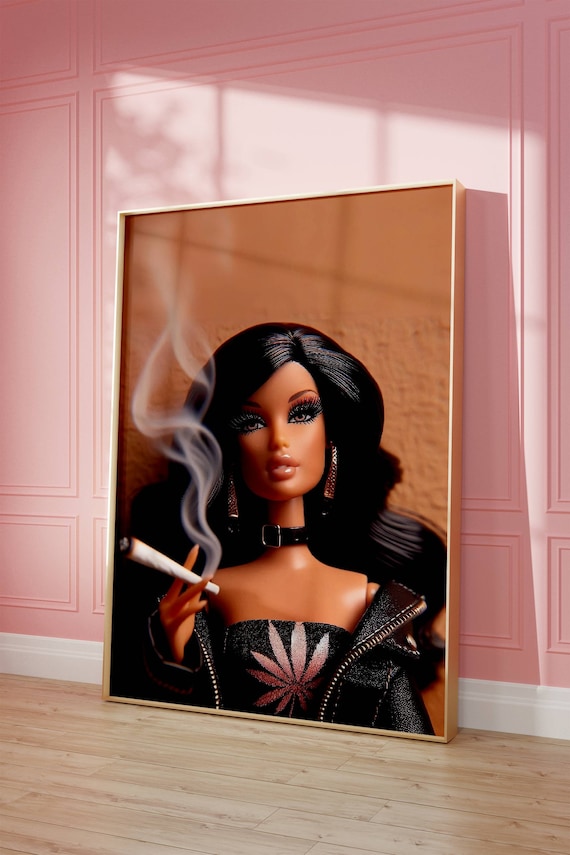 Retro Girl Smoking Fashion Doll Edgy Girly Cannabis Art Poster