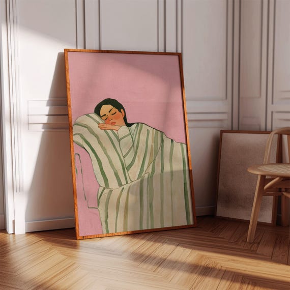 Girl Sleeping Print Pink Bedroom Wall Art Digital Download