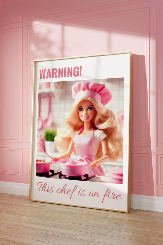Girl Chef Art Print Pink Kitchen Decor Digital Download